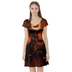 Halloween Pumpkins Tree Night Black Eye Jungle Moon Short Sleeve Skater Dress by Alisyart