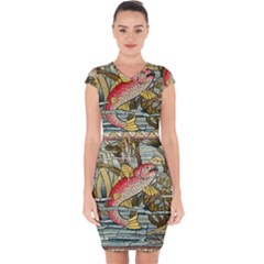 Fish Underwater Cubism Mosaic Capsleeve Drawstring Dress  by Celenk