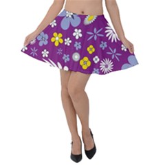 Floral Flowers Velvet Skater Skirt by Celenk