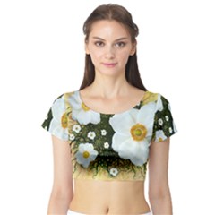 Summer Anemone Sylvestris Short Sleeve Crop Top by Celenk