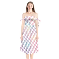 Colored Candy Striped Shoulder Tie Bardot Midi Dress by Colorfulart23