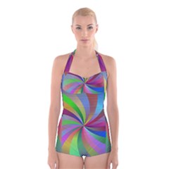 Spiral Background Design Swirl Boyleg Halter Swimsuit  by Celenk