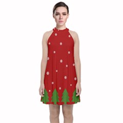 Christmas Pattern Velvet Halter Neckline Dress  by Valentinaart