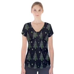 Christmas Tree - Pattern Short Sleeve Front Detail Top by Valentinaart