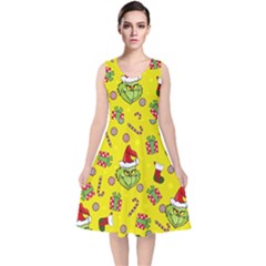Grinch Pattern V-neck Midi Sleeveless Dress  by Valentinaart