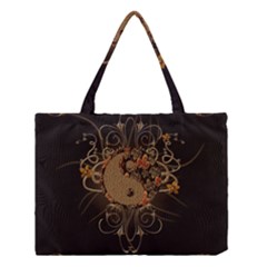 The Sign Ying And Yang With Floral Elements Medium Tote Bag by FantasyWorld7
