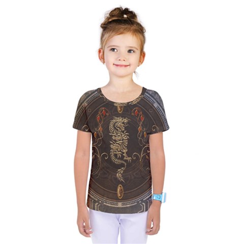 Golden Chinese Dragon On Vintage Background Kids  One Piece Tee by FantasyWorld7