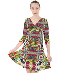 Chicken Monkeys Smile In The Floral Nature Looking Hot Quarter Sleeve Front Wrap Dress	 by pepitasart
