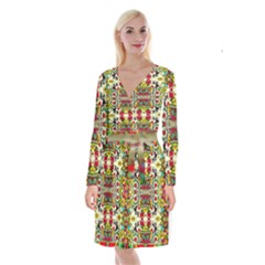 Chicken Monkeys Smile In The Floral Nature Looking Hot Long Sleeve Velvet Front Wrap Dress by pepitasart