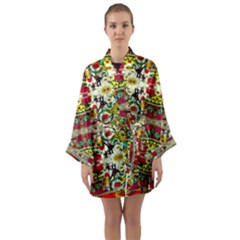 Chicken Monkeys Smile In The Floral Nature Looking Hot Long Sleeve Kimono Robe by pepitasart