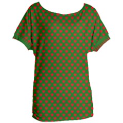Large Red Christmas Hearts On Green Women s Oversized Tee by PodArtist