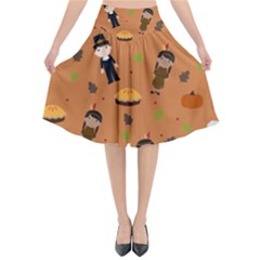 Pilgrims And Indians Pattern - Thanksgiving Flared Midi Skirt by Valentinaart