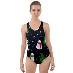 Snowman Pattern Cut-out Back One Piece Swimsuit by Valentinaart