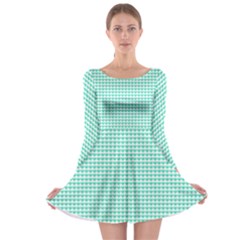 Tiffany Aqua Blue Candy Hearts On White Long Sleeve Skater Dress by PodArtist