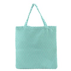 Tiffany Aqua Blue Chevron Zig Zag Grocery Tote Bag by PodArtist