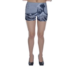 Black And White Japanese Great Wave Off Kanagawa By Hokusai Skinny Shorts by PodArtist