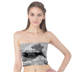 Black And White Japanese Great Wave Off Kanagawa By Hokusai Tube Top by PodArtist