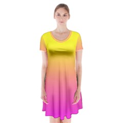 Pattern Short Sleeve V-neck Flare Dress by gasi
