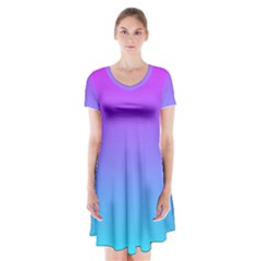 Pattern Short Sleeve V-neck Flare Dress by gasi