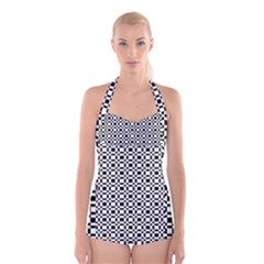 Pattern Boyleg Halter Swimsuit 