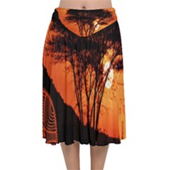 Africa Safari Summer Sun Nature Velvet Flared Midi Skirt by Celenk
