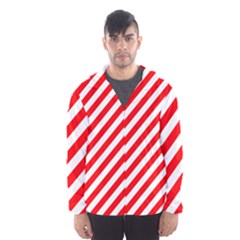 Christmas Red And White Candy Cane Stripes Hooded Wind Breaker (men) by PodArtist