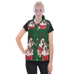 Pug Xmas Women s Button Up Puffer Vest by Valentinaart