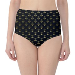 Gold Scales Of Justice On Black Repeat Pattern All Over Print  High-waist Bikini Bottoms by PodArtist