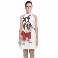 Pug Xmas Velvet Halter Neckline Dress  by Valentinaart