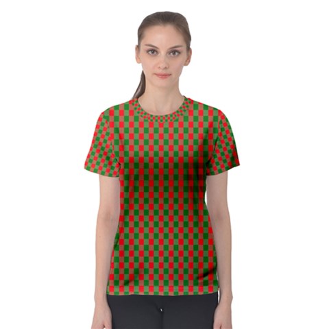 Large Red And Green Christmas Gingham Check Tartan Plaid Women s Sport Mesh Tee by PodArtist