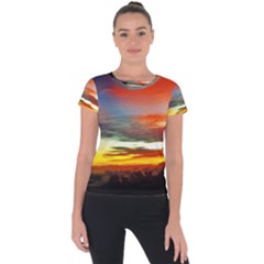 Sunset Mountain Indonesia Adventure Short Sleeve Sports Top  by Celenk