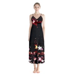 Circle Lines Wave Star Abstract Button Up Chiffon Maxi Dress by Celenk