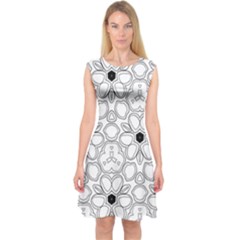 Pattern Zentangle Handdrawn Design Capsleeve Midi Dress by Celenk