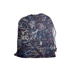 Graffiti Chalkboard Blackboard Love Drawstring Pouches (large)  by Celenk