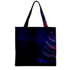 Christmas Tree Blue Stars Starry Night Lights Festive Elegant Grocery Tote Bag by yoursparklingshop