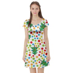 Pattern Circle Multi Color Short Sleeve Skater Dress by Celenk