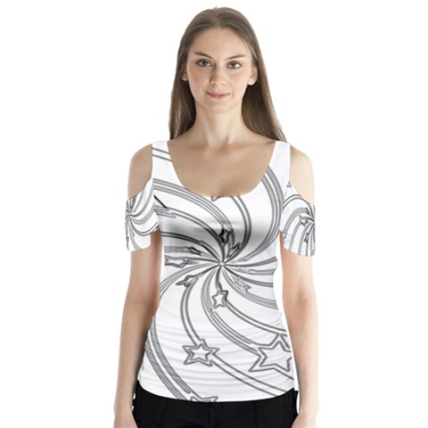 Star Christmas Pattern Texture Butterfly Sleeve Cutout Tee  by Celenk