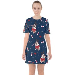 Pug Xmas Pattern Sixties Short Sleeve Mini Dress by Valentinaart