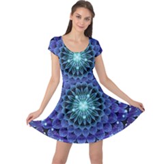 Accordant Electric Blue Fractal Flower Mandala Cap Sleeve Dress by jayaprime