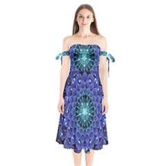 Accordant Electric Blue Fractal Flower Mandala Shoulder Tie Bardot Midi Dress by jayaprime