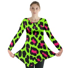 Neon Green Leopard Print Long Sleeve Tunic  by allthingseveryone