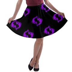 Purple Pisces On Black Background A-line Skater Skirt by allthingseveryone