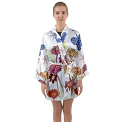 Flowers Butterflies Dragonflies Long Sleeve Kimono Robe by Celenk