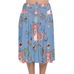 Dog Corgi Pattern Velvet Flared Midi Skirt by Celenk