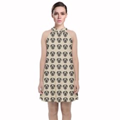 Puppy Dog Pug Pup Graphic Velvet Halter Neckline Dress  by Celenk