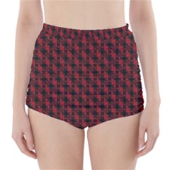 Black And Red Quilted Design High-waisted Bikini Bottoms by SageExpress