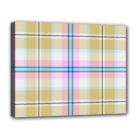 Pink And Yellow Plaid Canvas 14  X 11  by allthingseveryone