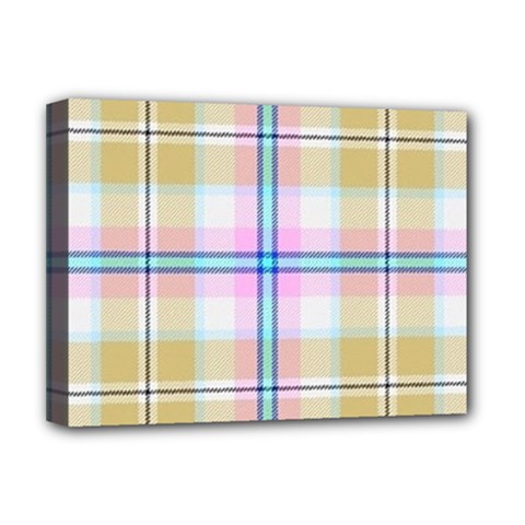 Pink And Yellow Plaid Deluxe Canvas 16  X 12   by allthingseveryone