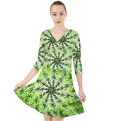 Lime Green Starburst Fractal Quarter Sleeve Front Wrap Dress	 by allthingseveryone