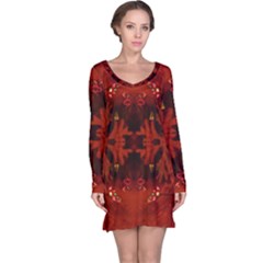Red Abstract Long Sleeve Nightdress by Celenk